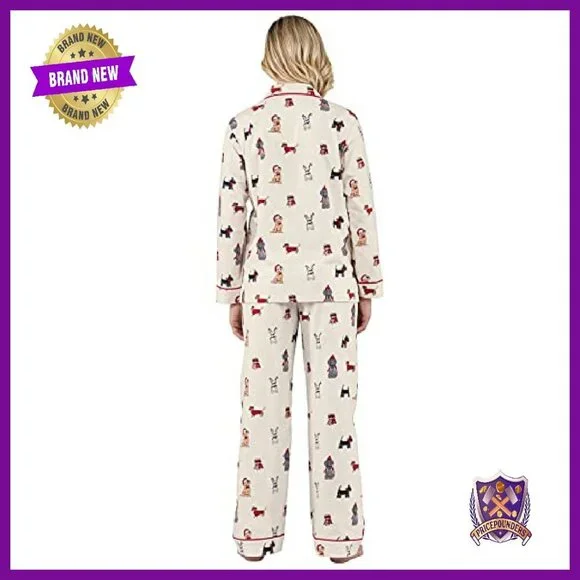 Women's Flannel Pajama Set Long Sleeve Button Down Top Elastic Waist Pants - Picture 3 of 8